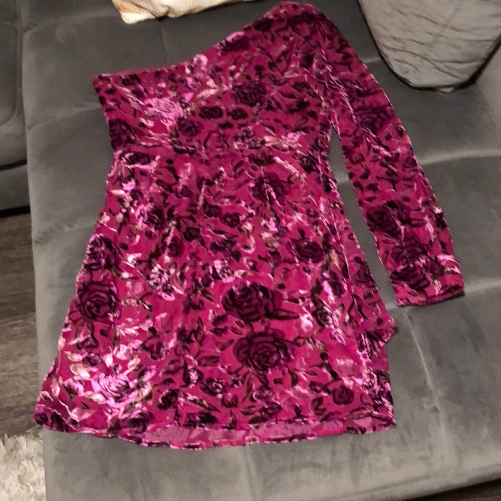 Velvet purple/pink dress one shoulder